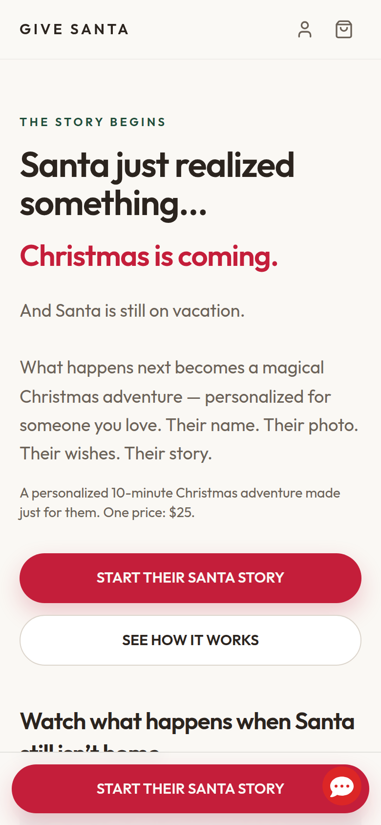 Give Santa mobile homepage