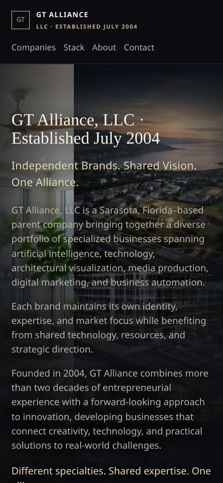 GT Alliance mobile homepage