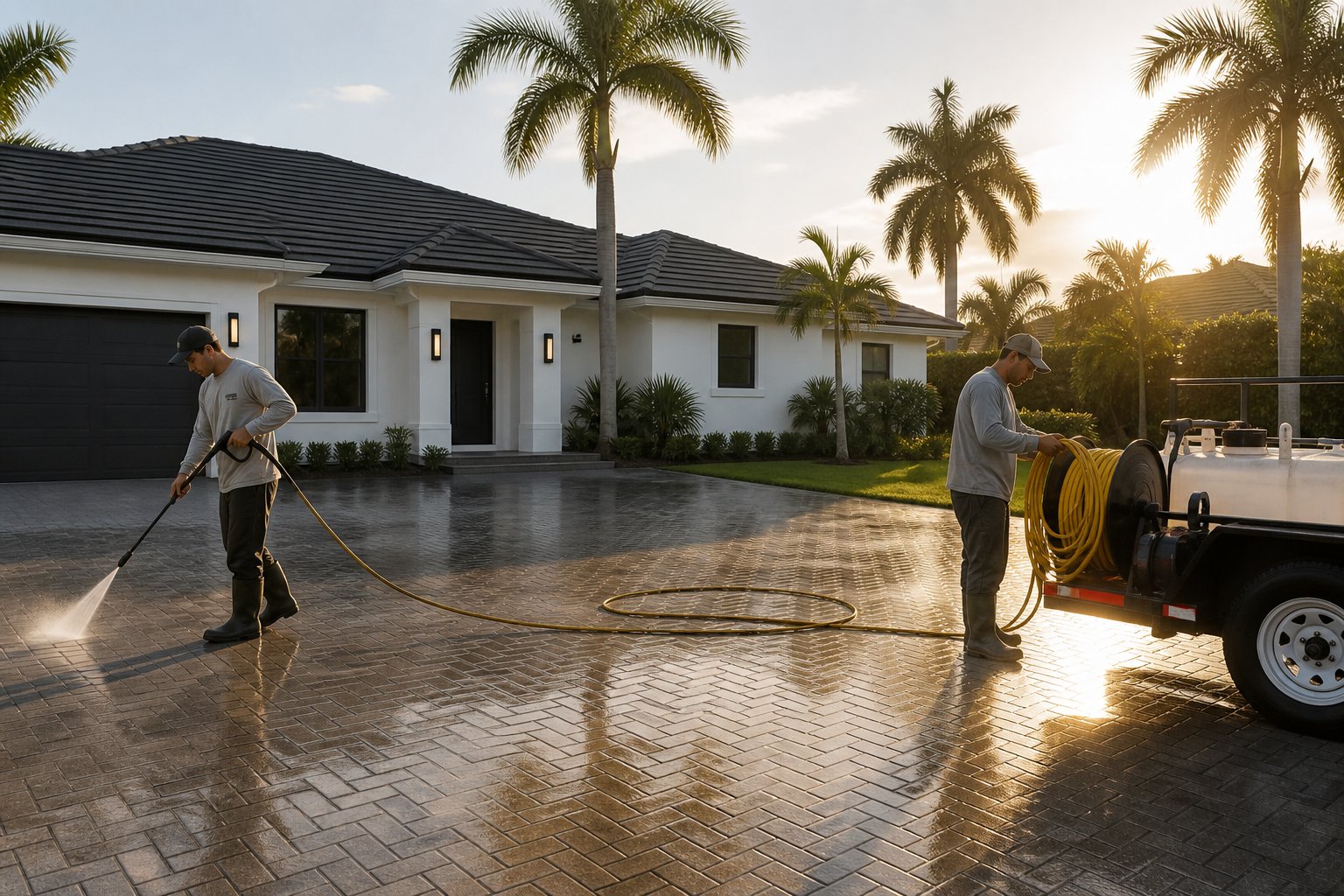 House wash crew at work — sample photo