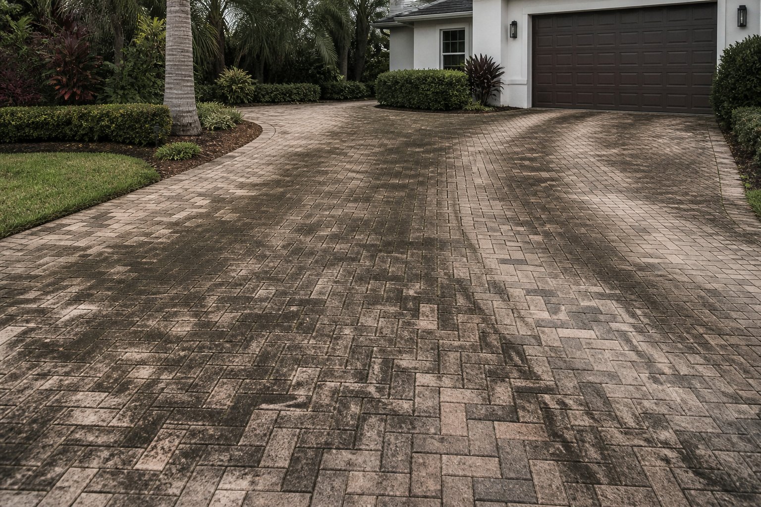 Dirty driveway before a wash — sample photo