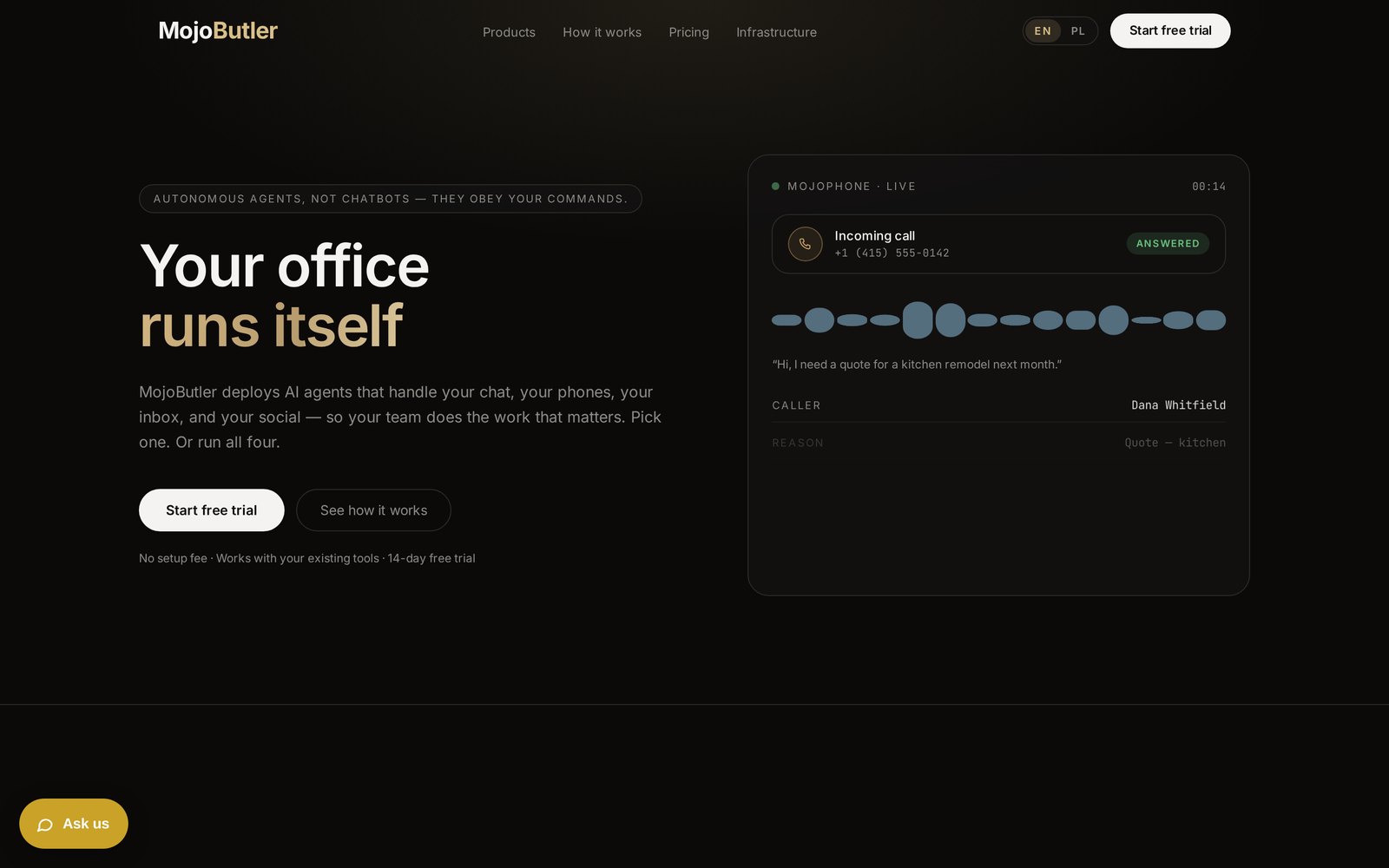 MojoButler desktop homepage